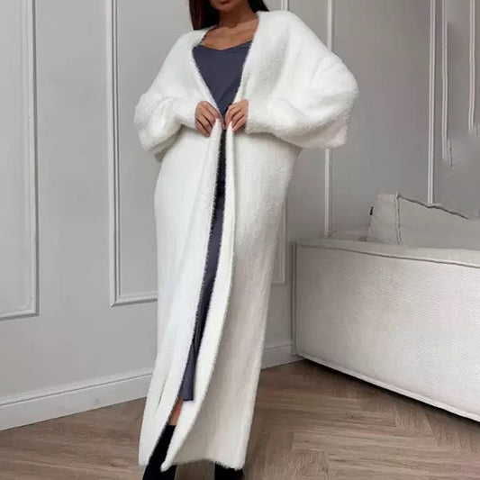 Women's Furry Long Cardigan - Slouchy Open Front Duster Coat, Fuzzy Cozy Layer