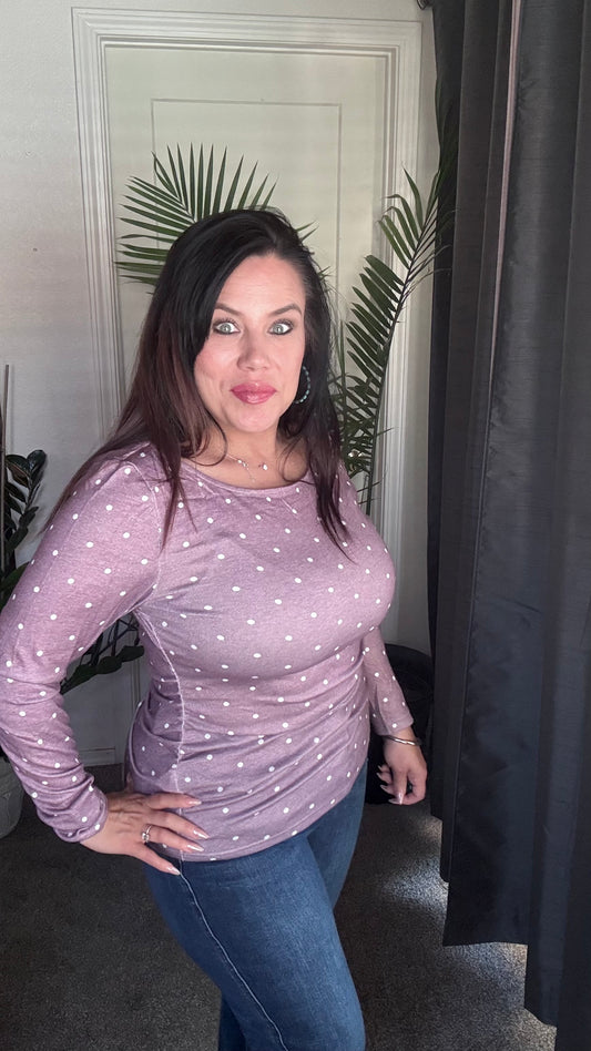 Dot About You Ruched Long Sleeve Top