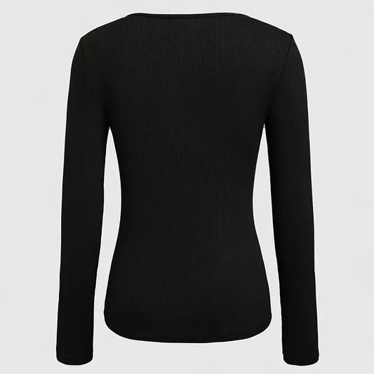 Women's Cut Out Ribbed Tee, Long Sleeve Fitted Sexy Casual Top