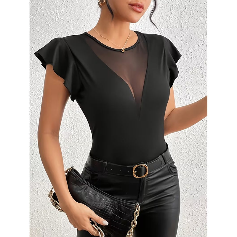 Sexy Mesh Panel Short Sleeve