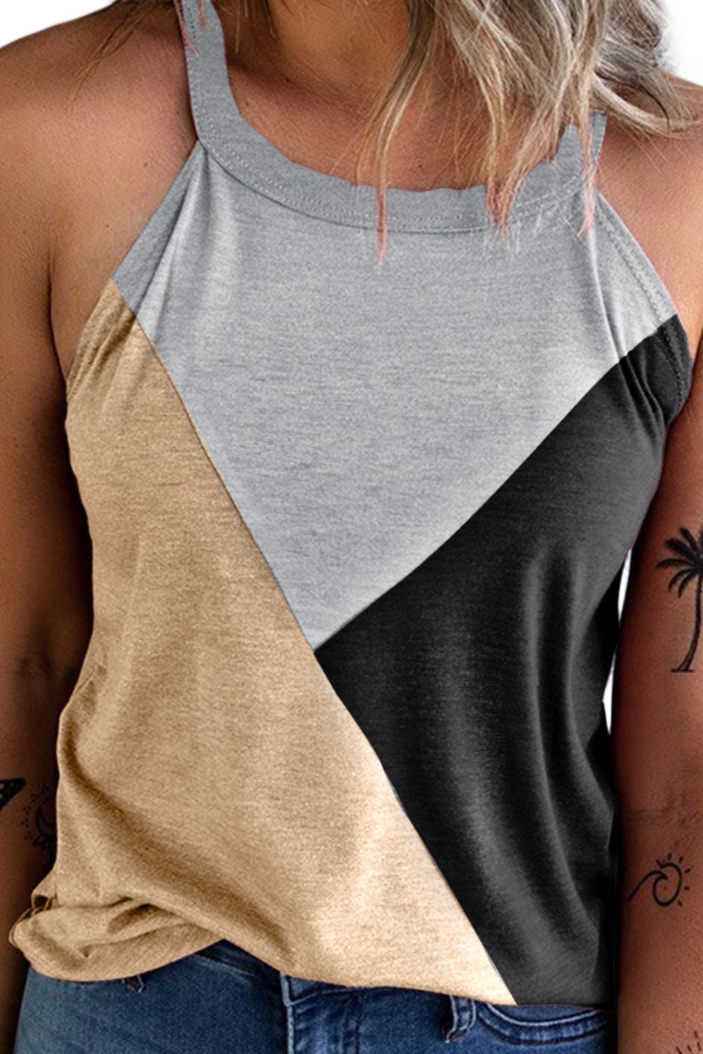 Color Block Grecian Neck Tank