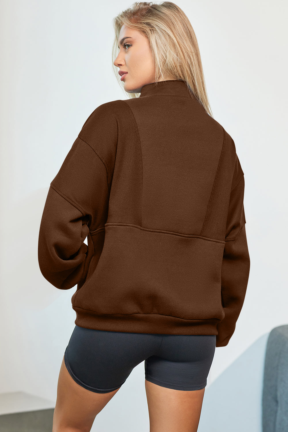 Half Zip Drop Shoulder Long Sleeve Sweatshirt