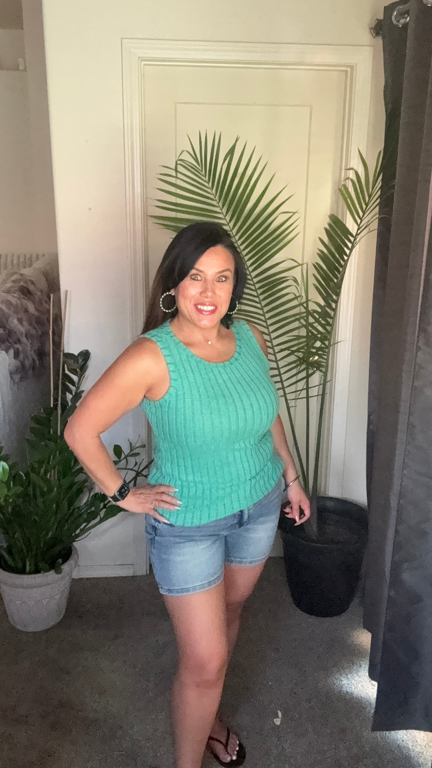 Sea Foam Green Ribbed Mineral Wash Tank Top