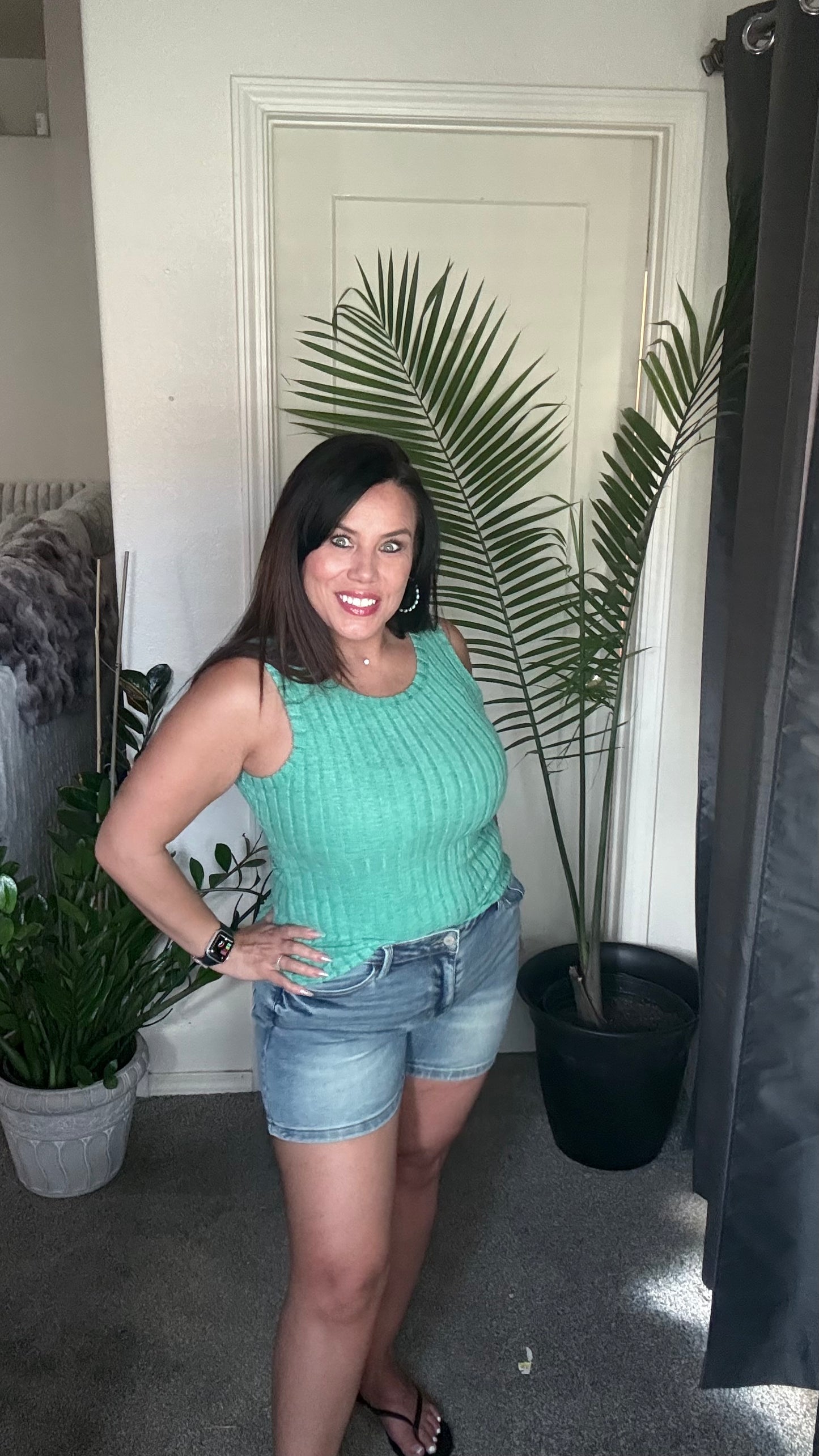 Sea Foam Green Ribbed Mineral Wash Tank Top
