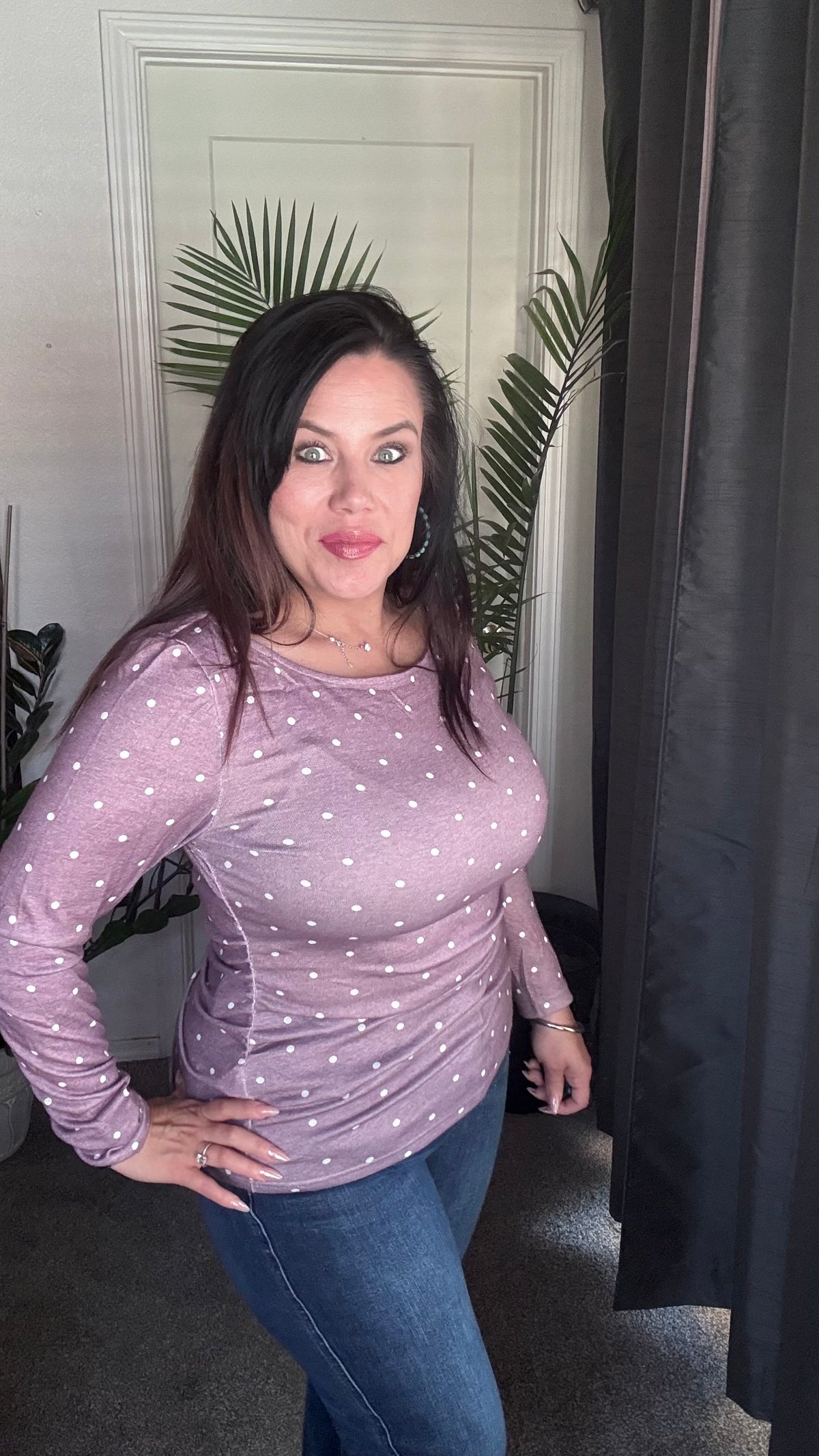 Dot About You Ruched Long Sleeve Top