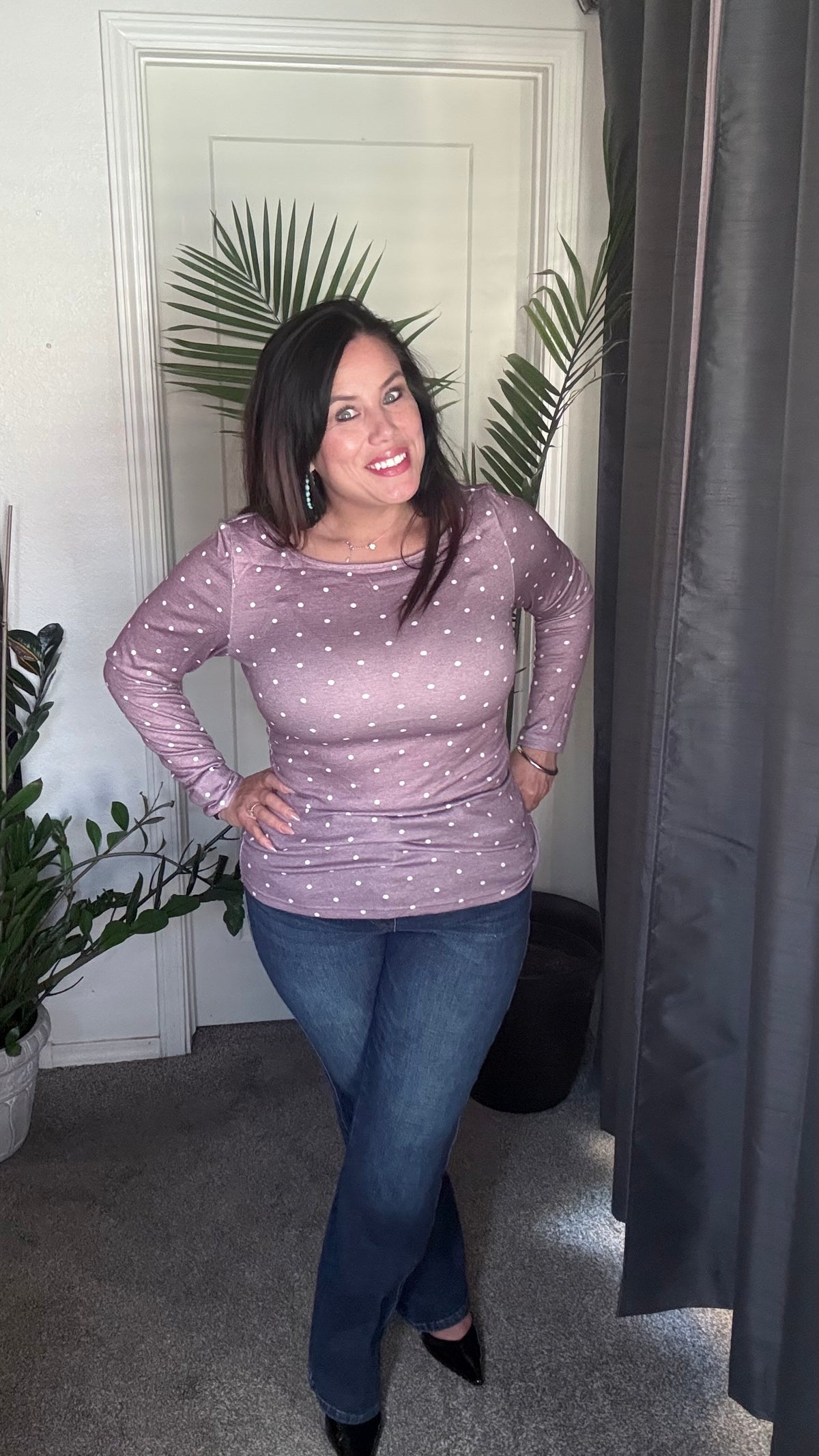 Dot About You Ruched Long Sleeve Top