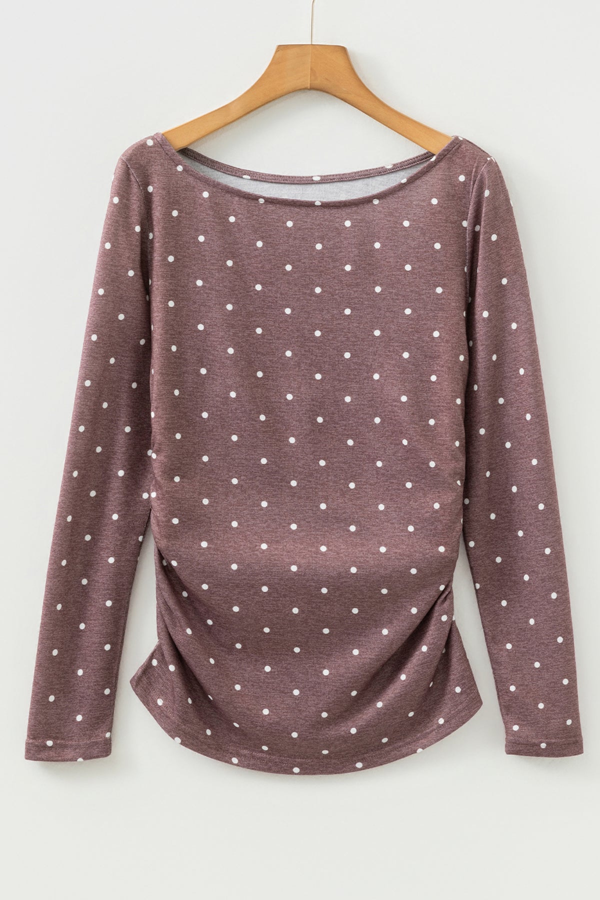 Dot About You Ruched Long Sleeve Top