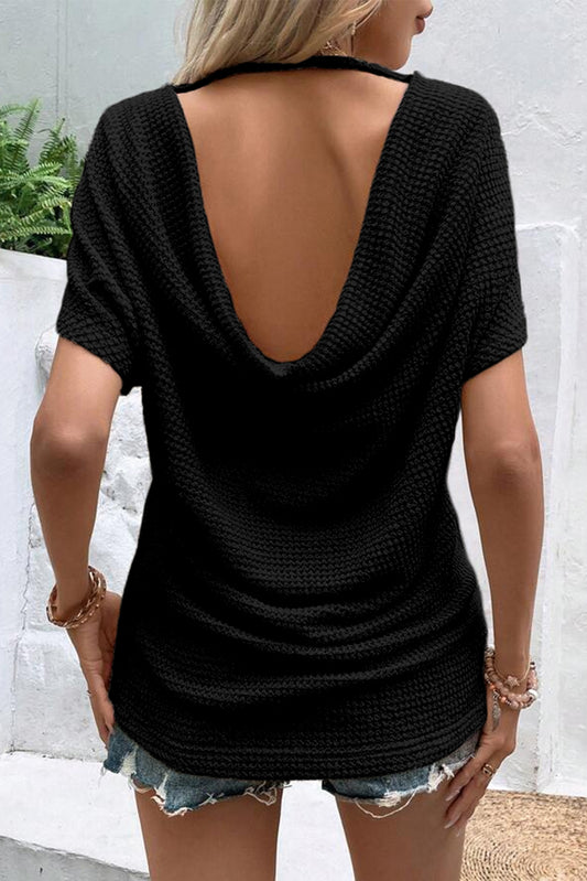 Backless Round Neck Short Sleeve T-Shirt