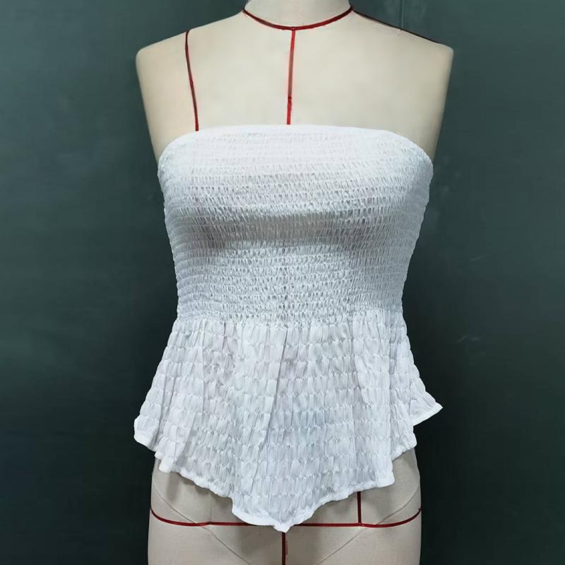 Womens Trendy Tube Top Strapless Ruched Asymmetrical Hem Going Out Outfits Bandeau Shirts