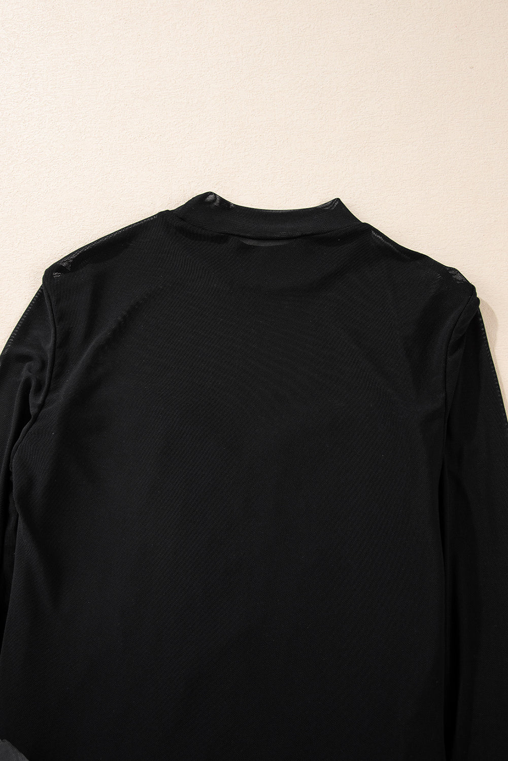 Black Sequin Velvet Sheer Mesh Mock Neck Blouse