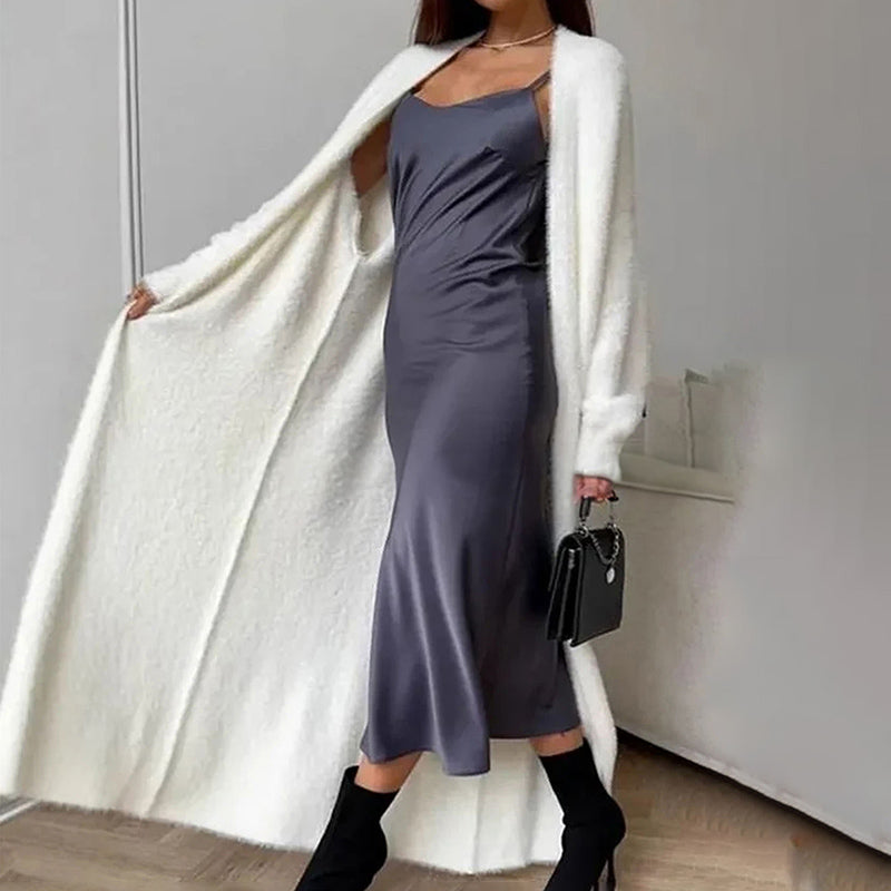 Women's Furry Long Cardigan - Slouchy Open Front Duster Coat, Fuzzy Cozy Layer