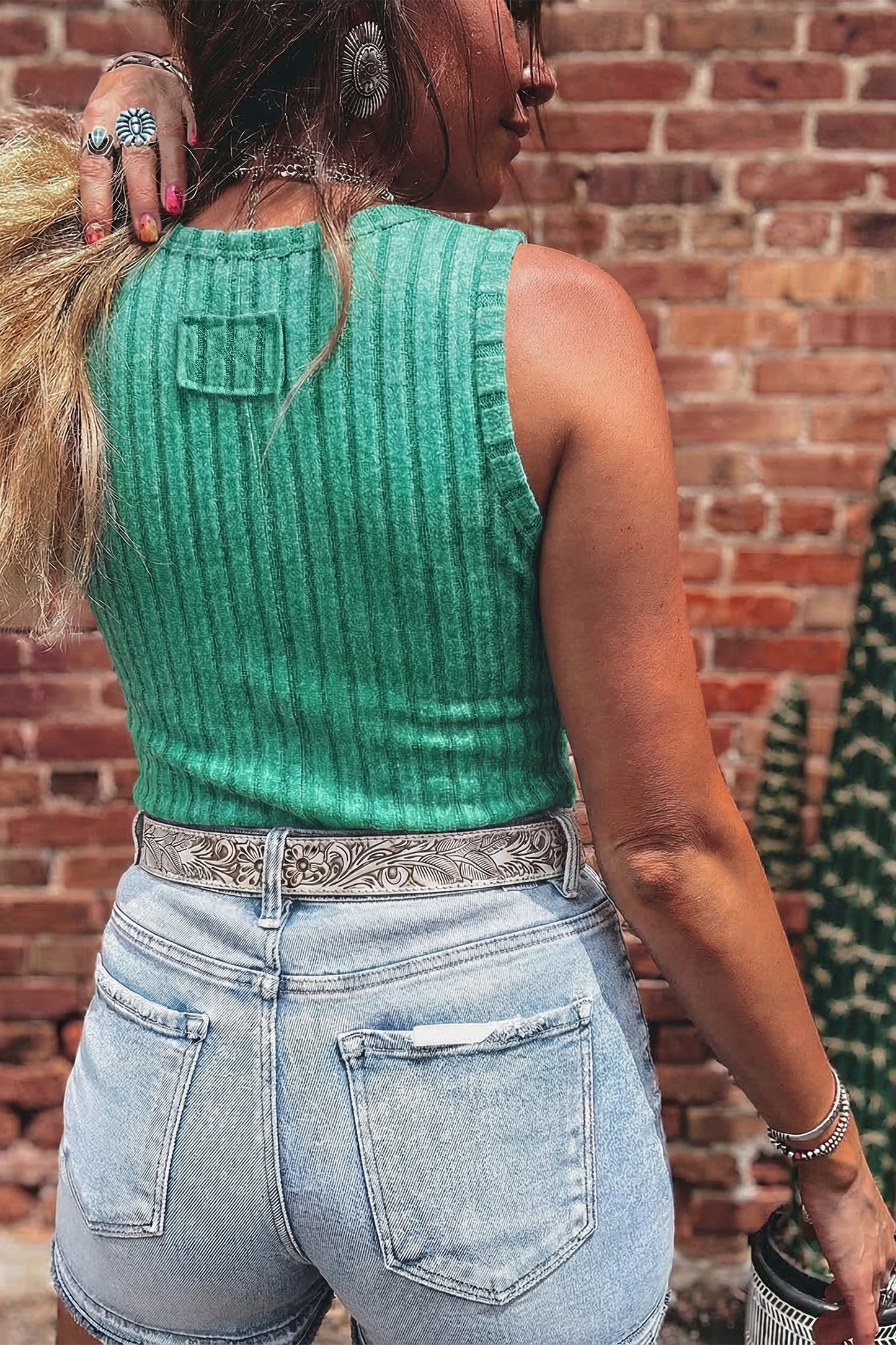 Sea Foam Green Ribbed Mineral Wash Tank Top