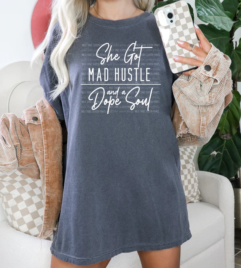 She got mad hustle with a dope soul Top Graphic Round Neck Tee
