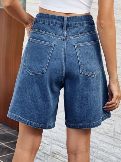 High Waist Denim Shorts with Pockets