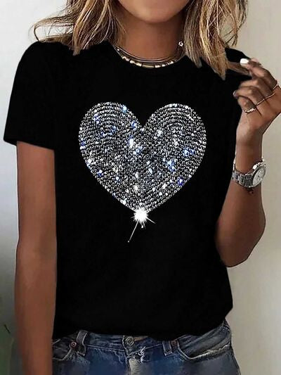 Heart Round Neck Short Sleeve T-Shirt